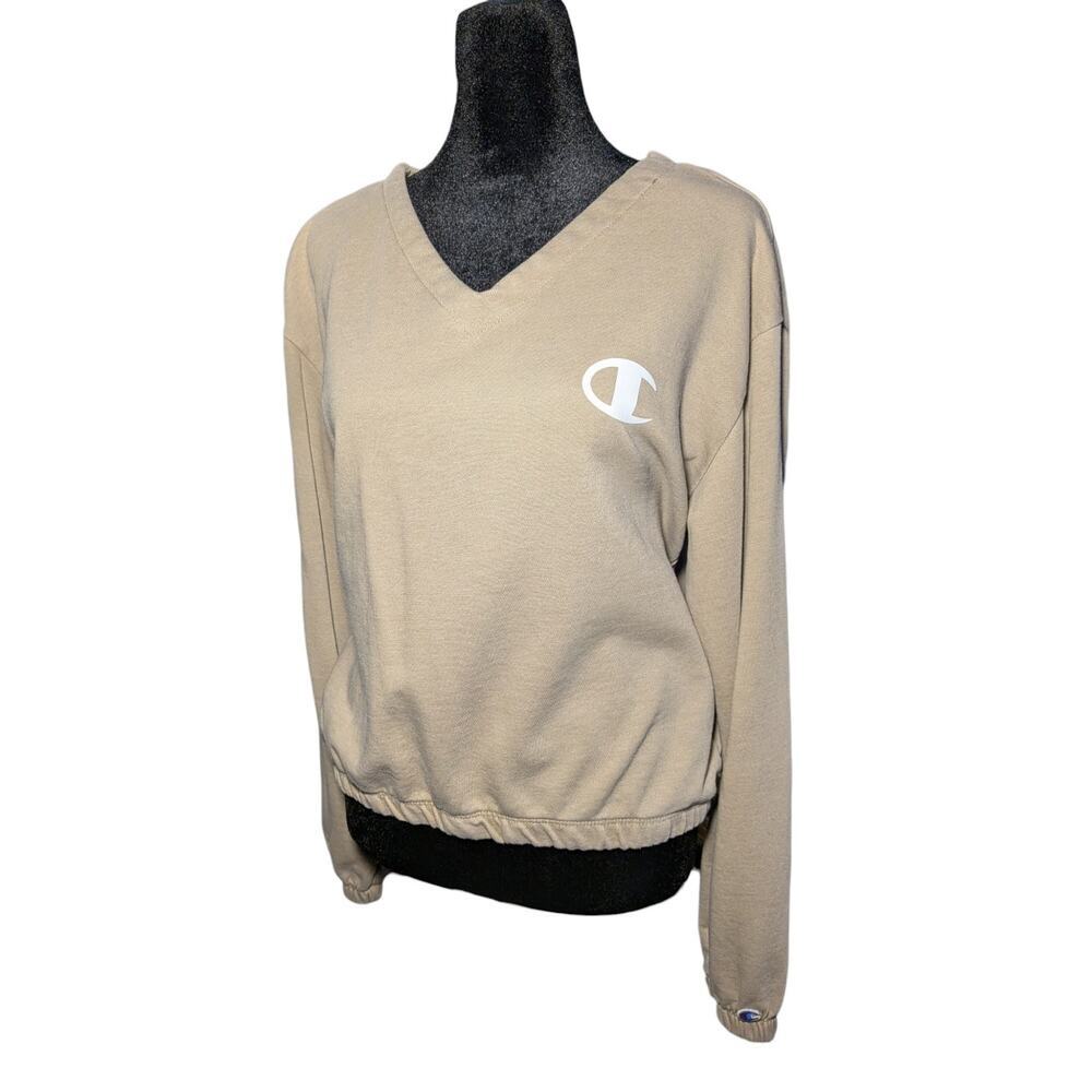 Champion Authentic Athleticwear Women's Medium Tan V-Neck Sweatshirt C Logo - Picture 4 of 12